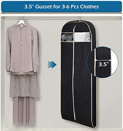 MISSLO Gusseted 60" Suit Dress Garment Bag with Clear Window Zipper Pocket Long Garment Cover (Black) - color: Black, size: 60 inch