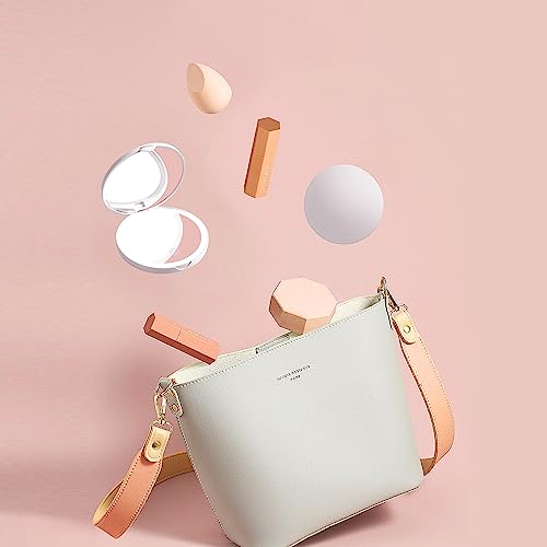 Led Travel Makeup Mirror 1x/2x Magnifying Compact Mirror with Light USB Rechargeable Small Pocket Mirror Dimmable Portable Makeup Mirror for Handbags Purses Pockets Gifts for Girls White