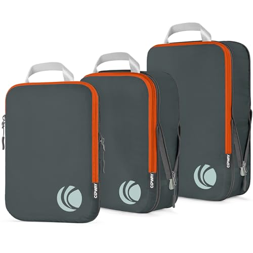 Cipway Compression Packing Cubes Set, Ultralight Expandable Travel Packing Organizers for Carry on Luggage (Grey 3pcs) - color: Grey, size: 3PCS
