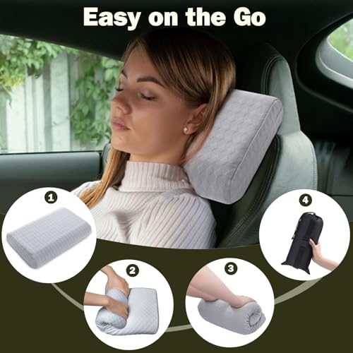 Vekkia Travel Pillow with Memory Foam, Portable and Compressible Camping Pillow with Washable Cover, Ergonomic Supportive for Sleeping, Ideal for Adults & Kids Travel, Hiking, Airplane, Car (Gray M) - color: Gray, size: Medium
