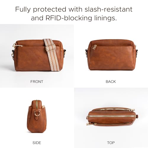 Anti Theft Crossbody Bag for Women, Slash-resistant RFID Blocking Travel Purses, Small Shoulder Bag Handbag - color: Brown