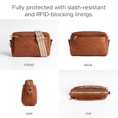 Anti Theft Crossbody Bag for Women, Slash-resistant RFID Blocking Travel Purses, Small Shoulder Bag Handbag - color: Brown