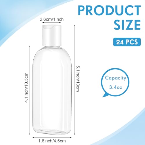 Domensi 24 Pcs Plastic Bottle Squeeze Containers with Disc Cap Travel Bottles Reusable Empty Toiletries Shampoo Containers Refillable Travel bottles for Shampoo Lotions (3.4 oz,White) - color: White, size: 3.4 oz
