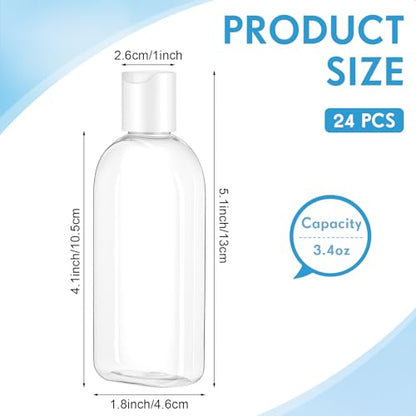 Domensi 24 Pcs Plastic Bottle Squeeze Containers with Disc Cap Travel Bottles Reusable Empty Toiletries Shampoo Containers Refillable Travel bottles for Shampoo Lotions (3.4 oz,White) - color: White, size: 3.4 oz