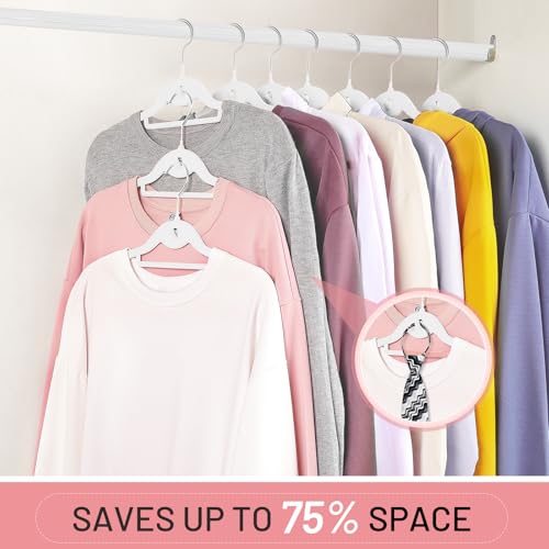 Velvet Stackable Hangers 30 Pack, STOPKLAS White Clothes Hangers Non Slip Felt Hangers with 360° Swivel Hook, Thin Hanger Space Saving, Heavy Duty Closet Hanger for Clothes, Coats, Suits, Dress, Pants - color: White
