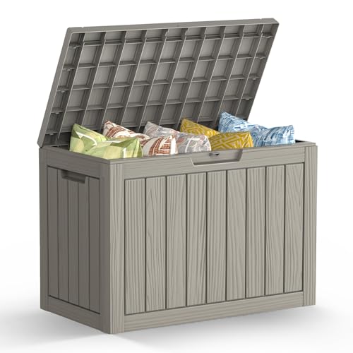 Mars Villa 45 Gallon Deck Box, Waterproof Weatherproof and UV Resistant Resin Deck Storage Box, Ideal for Indoor, Outdoor, Patio Furniture Pillows, Pool Supplies, Gardening Tools, Grey - color: Grey, size: 45 Gallon