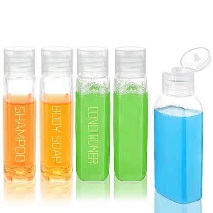 Cosywell Travel Bottles for Toiletries Plastic Squeeze Bottles 5pcs 2 oz TSA Approved Travel Size Containers Refillable Cosmetic Containers Kit Leak proof Shampoo Conditioner Travel Essentials - color: G-2oz-Clear-3label2blank