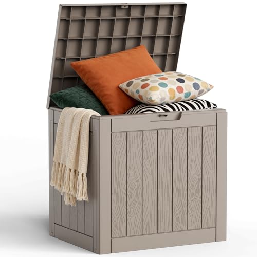 30 Gallon Outdoor Deck Box, Lockable Waterproof Outdoor Storage Boxes For Garden Tools,Indoor Cushions,Accessories Outside Storage Resin Weatherproof Container(Grey) - color: Grey, size: 30 Gallon