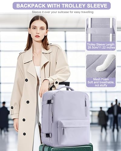 VGCUB Travel Backpack for Women Men for Spirit Airlines Personal Item Bag 18x14x8 Inches Laptop College Backpack,Waterproof Carry on Flight Approved Work Backpack Mochila de Viaje,Large Purple taro - color: Light Purple, style: X-large