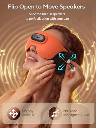 Sleep Headphones for Side Sleepers, Ultra-Thin Adjustable Stereo Speakers, Sleep Mask with Bluetooth 5.4, 64-Hour Ultra-Long Battery Life for Sleeping, Travel & Meditation, Unique Gift - color: Sunset Orange