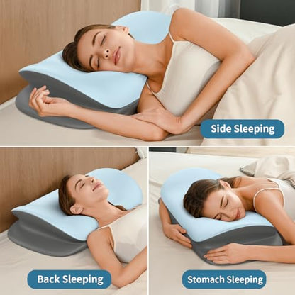 Olumoon Cervical Neck Pillow - Ergonomic Memory Foam Contour Pillows for Side, Back & Stomach Sleepers, Cervical Pillow for Neck Support Sleeping with Breathable Cover