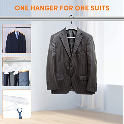 DEDU Suit Hangers for Men 40 Pack, White Coat Hangers Extra Wide Non Slip Width 17.7", Thick Plastic with Pants Bar & Metal Hook - color: White, size: 40 Pack