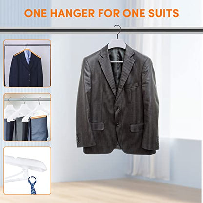 Suit Hangers for Men 50 Pack, White Coat Hangers Extra Wide Non Slip Width 17.7", Thick Plastic with Pants Bar & Metal Hook - color: White, size: 50 Pack