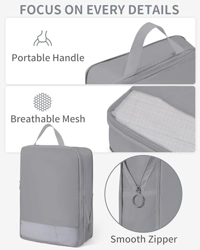 Compression Packing Cubes 11pc Set, Expandable Travel Organizers for Suitcases & Carry Ons, Durable Luggage Packing Bags for Travel Essentials Gray - color: Gray