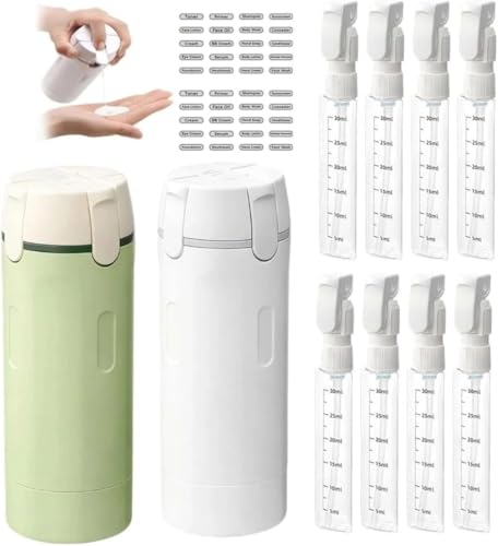 Travel Dispenser Set, 4 Pack 30ml Leak Proof Portable Bottles for Shampoo, Lotion, Conditioner, Cream, with Label Stickers (1, Green.White) - color: Green.White