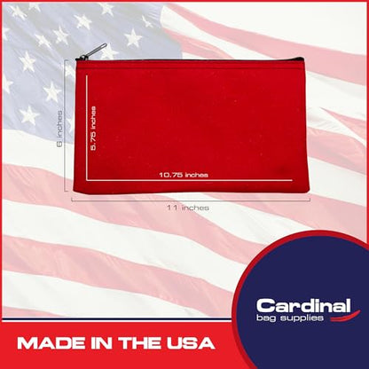Multipack of 2 Compact Zipper Cloth Pouches, Zipper Bag, Travel Toiletry, Cosmetics, Stationary Case, 11 x 6 inches (Red) - color: Red