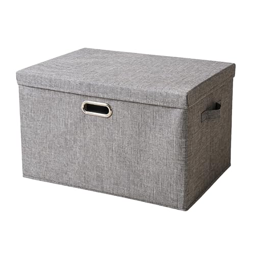 Collapsible Storage Bin with Lid Linen Fabric Foldable Storage Box Organizer with Cover Suitable for Home Bedroom Office Nursery (Grey, Small-1Pack) - color: Grey, size: Small-1Pack