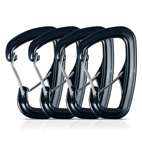 Heavy Duty Carabiner Clip Hook 8KN (1763 lbs), 2 PCS Ultra-Light Aluminum Caribeaners with Double Door D Ring Shape, for Hammock, Camping, Hiking, Backpacking, Dog Leash, Keychain Clip - style: 2#Black-4pc