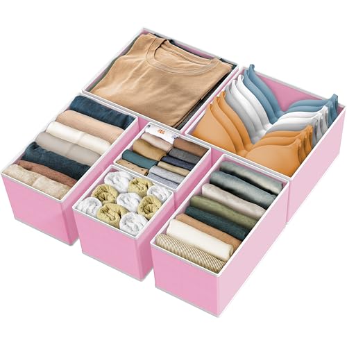 Simple Houseware Underwear Drawer Organizer for Lingerie/Undergarment/Bra/Panty/Sock/Onesie, Set of 6, Pink - color: Pink, size: Set of 6 - 2L / 2M / 2S