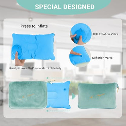 Travel Blanket & Pillow Set, 300 GSM Soft Fleece, 60x43 Inches, 3-in-1 Airplane Blanket, Travel Pillow and Blanket Set, Travel Blanket Airplane Compact with Bag, Travel Essentials,Mint Green - color: Mint Green-1