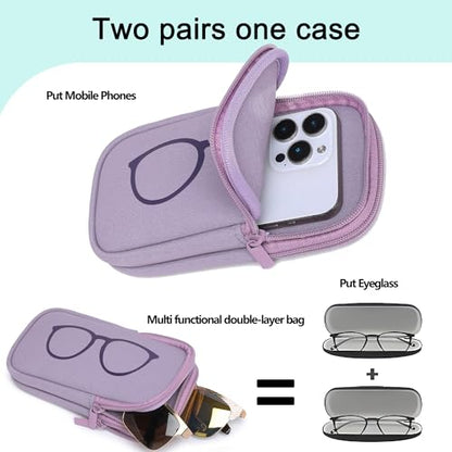 KKP Double Eyeglass Case | Sunglasses Cases with 2 Compartments - color: Purple