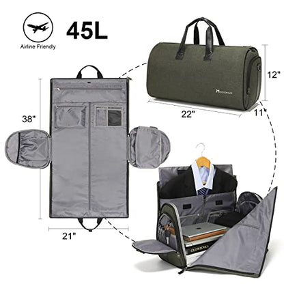 Modoker Convertible Garment Bag with Shoulder Strap, Carry on Garment Duffel Bag for Men Women - 2 in 1 Hanging Suitcase Suit Travel Bags,Forest Night - color: Forest Night