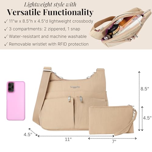 Baggallini Crossbody Travel Bag 11x8.5 Lightweight Water-resistant Nylon Handbag - color: Beach