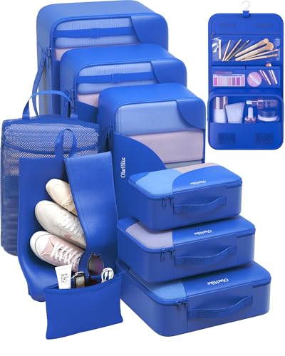 10 Set Packing Cubes for Travel, Gifts for Women Mom,Anti-Tearing Suitcase Organizer,OlarHike Vacation Essentials & Accessories for Cruise Ship - color: 12 Blue