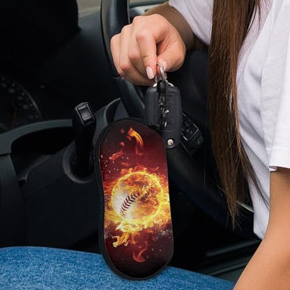 AFPANQZ Glasses Case with Carabiner Hanging Portable Neoprene Zipper Sunglasses Case Soft Lightweight - color: Baseball Flame