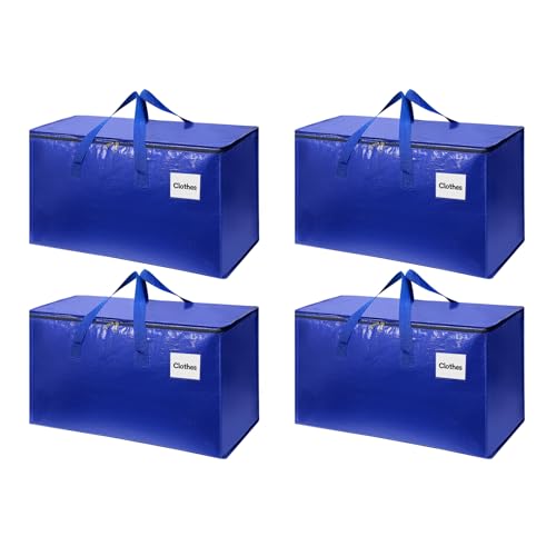 4 Pack XL Heavy Duty Moving Bags with Reinforced Stitching & Smooth Dual Zippers, Large Capacity Storage Totes for Clothes, Closet, Travel & Home Organization, Blue - color: Blue-4