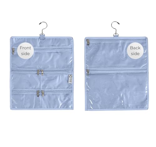 On-The-Go Organizer,7 Clear Vinyl Pockets, Hanging Travel Case for Makeup and Accessories, 13.5 x 16 inches (Hydrangea Blue, Small) - color: Hydrangea Blue, size: Small