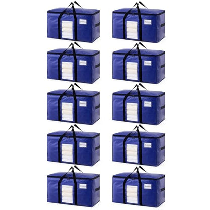 TAILI 10 Pack Dark Blue Extra Large Moving Bags, Heavy Duty Totes with Visible Window, Wrap Around Handles, Great for Space-Saving - color: Dark Blue, size: 10 Large