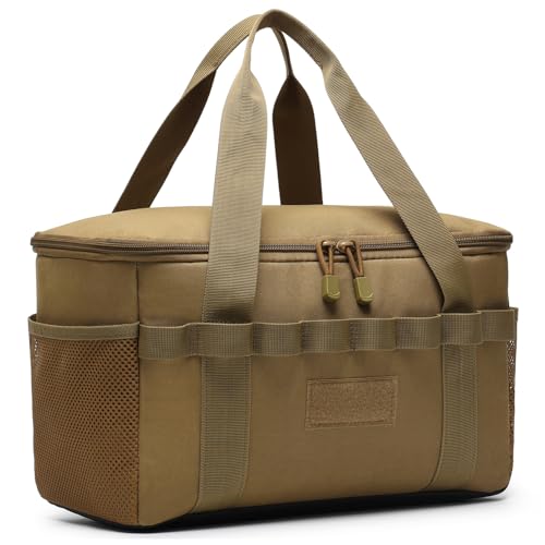 Tactical Camping Storage Bag 14L Tactical Utility Tote Bag Camping Cookware Organizer Trunk Organizer - color: Coyote Brown