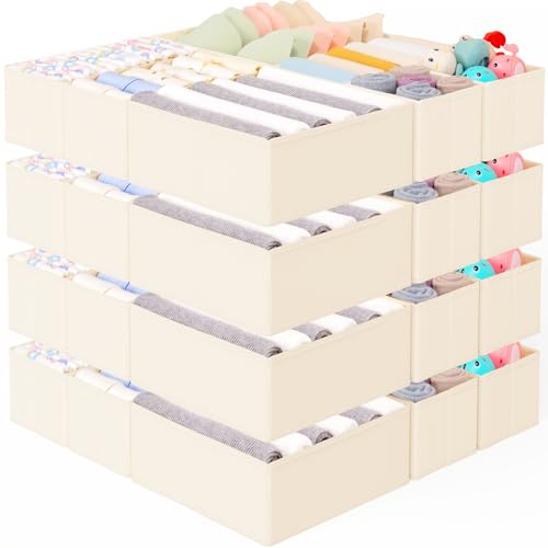 Criusia 26 Pack Drawer Organizer for Clothes, Foldable Dresser Dividers with 3 Sizes, Fabric Storage Bins – Beige - color: 26 PACK Beige