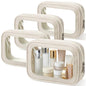 Abbylike 4 Pcs Beige Clear Makeup Bag PU Leather Tsa Approved Toiletry Bag with Zipper Transparent Waterproof Portable Cosmetic Bags Travel Car Clear Organizer Bags for Women Girl Mother's Day - color: Beige