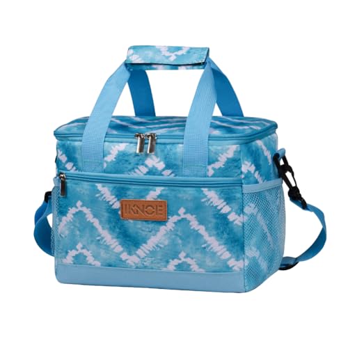 iknoe Insulated Lunch Bag, Foldable 8.5L Cooler Bag for Men & Women, Leakproof Thermal Design, Great for Office, Picnic, Travel, Lunch Box,Blue White - color: Blue White, size: Medium