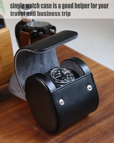 Watch Roll Travel Case for Men and Women with Suede Lining Watch Display Box Single Watch Storage and Organizer (Black) - color: 1 slot black