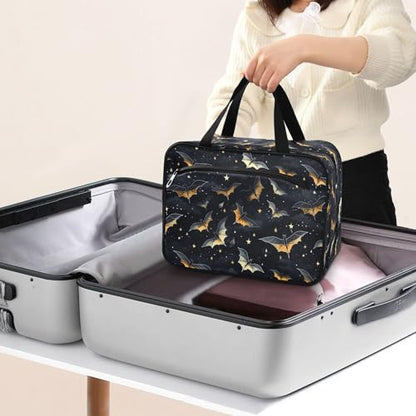 MNSRUU Hanging Toiletry Bags for Women Travel, Gothic Skull Bat Toiletry Organizer Portable Travel Clear Wash Makeup Cosmetic Bag - color: Skull I 4177