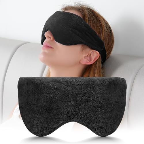 Sivio Weighted Eye Mask for Women & Men, Heatable and Freezable Weighted Eye Pillow with Silica Beads & Adjustable Strap, Soft Breathable Cotton Eye Cover for Sleeping Faster and Better, Black - color: Black