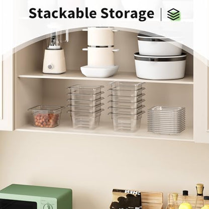 1/6 4" 6 Pack Plastic Food Pans With Lids, Clear Food Pan, Commercial Stackable Polycarbonate Freezer-Safe for Fruits Vegetables Restaurant Kitchen - color: 1/6 4"6 Pack