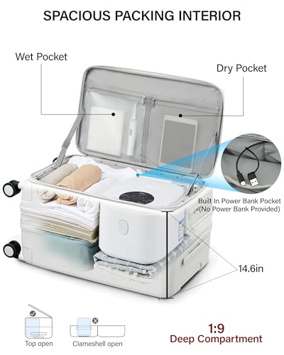 Hanke 28 Inch Expandable Checked Luggage with Cup Holder and Charger Port, Top Opening Hard Shell Large Suitcases with Wheel, Big Travel Rolling Suitcase Trunk Luggage with Lock,Smoke White - color: Smoke White, size: Expandable 28 Inch