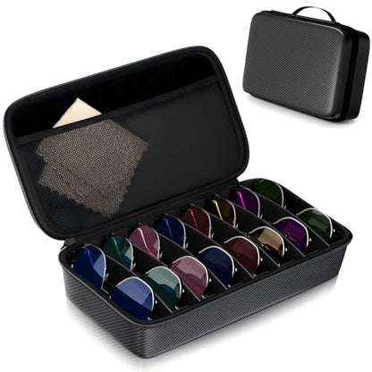 Travel Sunglasses Organizer, Hard Shell Sunglass Case Adjustable Slots for Multiple Sunglass Eyeglass Case - style: Black + 8 Slots