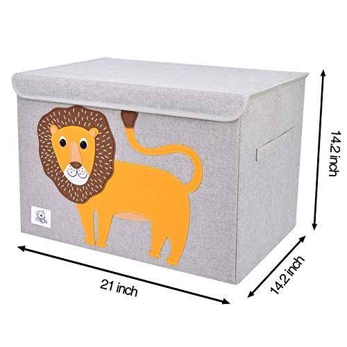 Foldable Large Kids Toy Chest with Flip-Top Lid, Collapsible Fabric Animal Toy Storage Organizer/Bin/Box/Basket/Trunk for Toddler, Children and Baby Nursery (Lion) - color: Lion