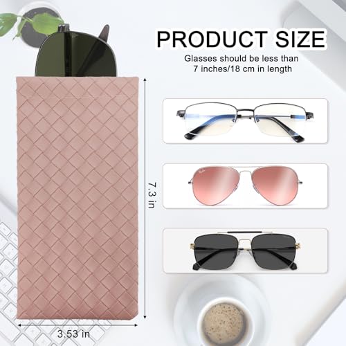 Goufaju 4 Pcs Soft Leather Squeeze Top Sunglass Case with Cleaning Cloth, Portable Eyeglass Pouch for Travel and Daily Use (Pink,Brown,Black,White & 4×Cleaning Cloth)