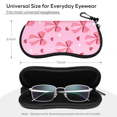Sunglasses Case with Belt Clip, Ultra Light Neoprene Zipper Soft Padded Glasses Case for Women Men - color: Pink Bow