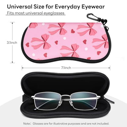 Sunglasses Case with Belt Clip, Ultra Light Neoprene Zipper Soft Padded Glasses Case for Women Men - color: Pink Bow