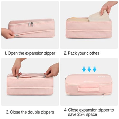 Hanke 7 Set Compression Packing Cubes for Travel, Expandable Large Packing Cubes for Suitcases and Backpack, Luggage Packing Organizer Bags with Double Zipper as Travel Essentials