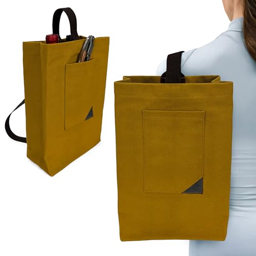 Under NY Sky Wine Tote Bag, Portable Canvas Carrier w/Shoulder Strap, Lightweight, Wine Gift for Travel & Picnic - Double Bottle - Mustard (Wine Bag 2 Slots Mustard) - color: Wine Bag 2 Slots Mustard