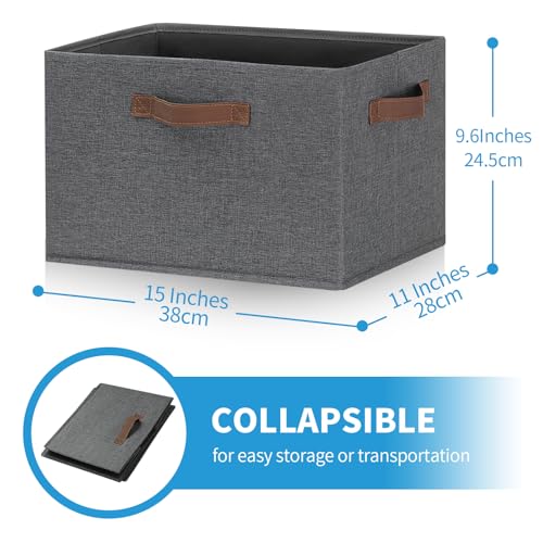 GhvyenntteS Large Fabric Storage Bins with 3 Handles, 15x11x9.6 Inch Storage Baskets for Shelves, Foldable Closet Storage Bins for Shelves, Closet Organizers and Storage Boxes, Gray - color: Gray, size: Large-3 Pack