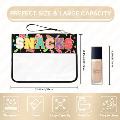 Siwara Snack Bags Clear Pouch Travel Makeup Bag Chenille Letter Bags for Zipper Pouch Clear Cosmetic Bag Clearly Tote Bag Makeup Travel Bags for Women - color: Candy-Black